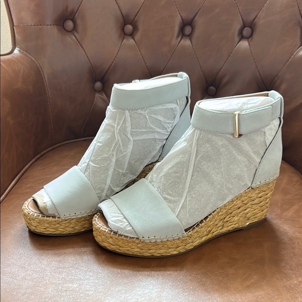 Franco Sarto Blue Wedge Heels with Textured Fabric